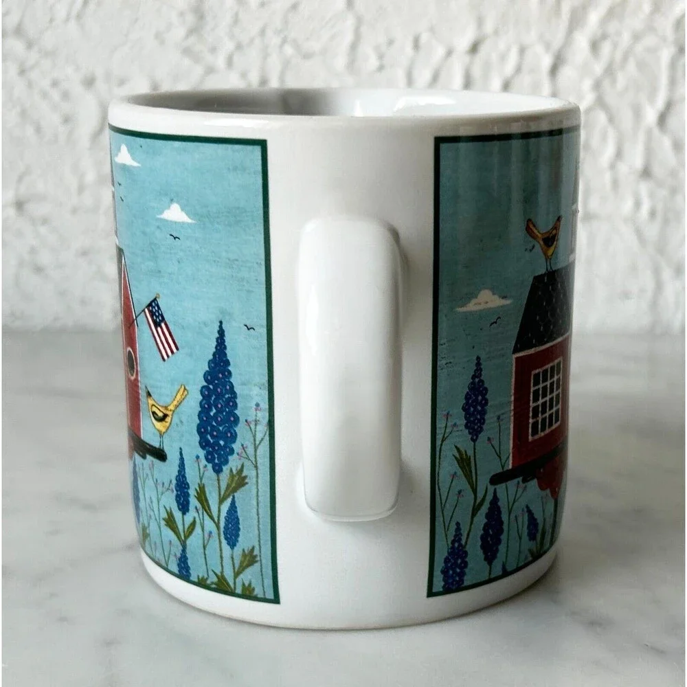 Vintage Sakura Stoneware Creamer Birdhouse Blue Red Warren Kimble
